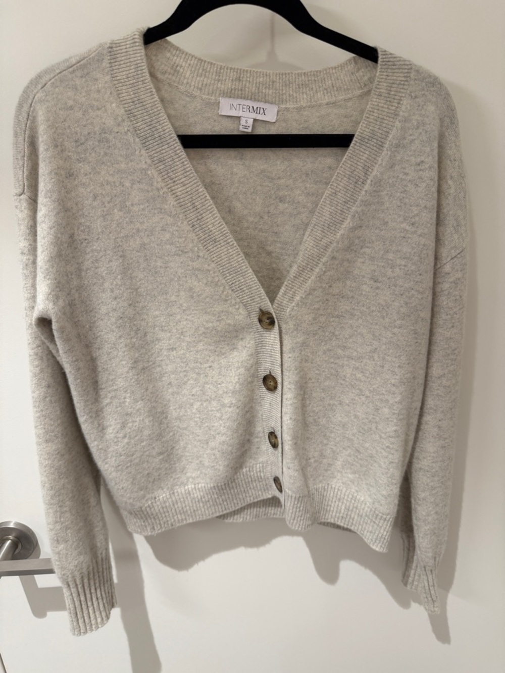 INTERMIX Light Gray V-Neck Button Front Cardigan